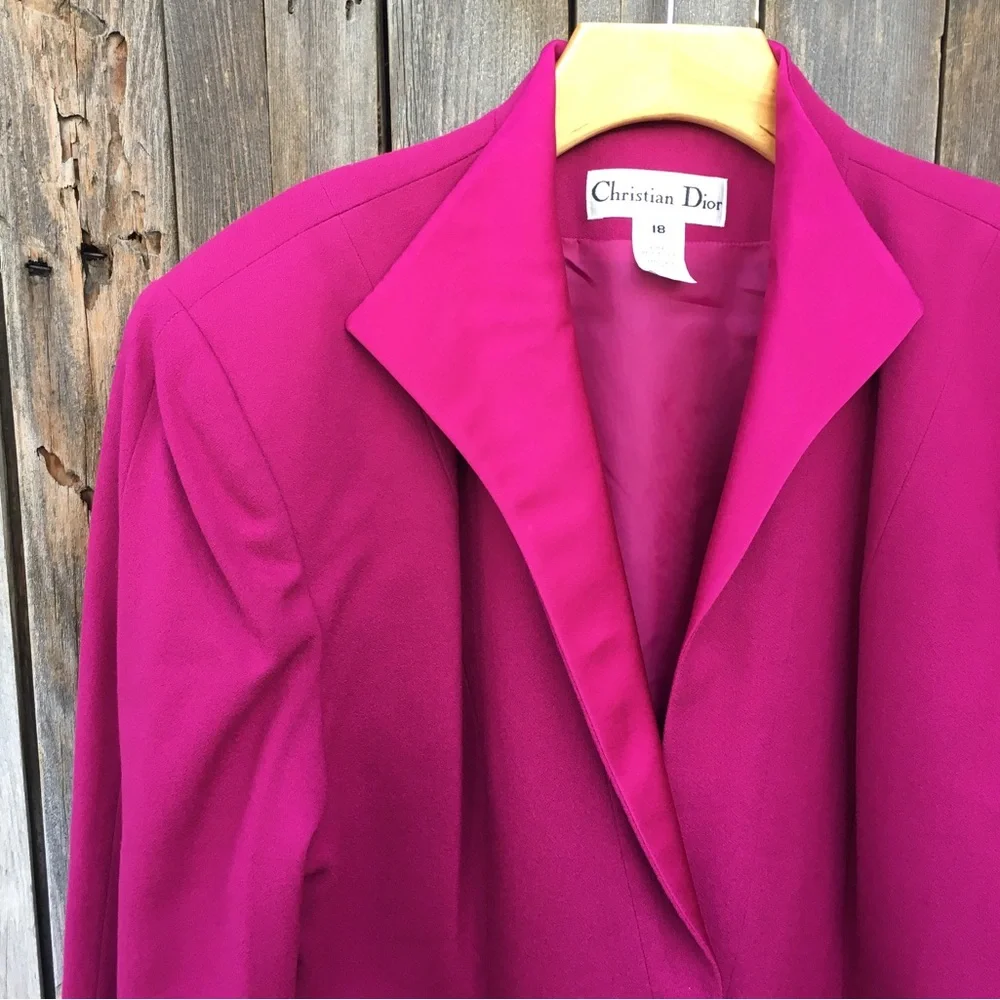 Christian Dior Vintage Jacket Skirt Suit Wool Pink 18